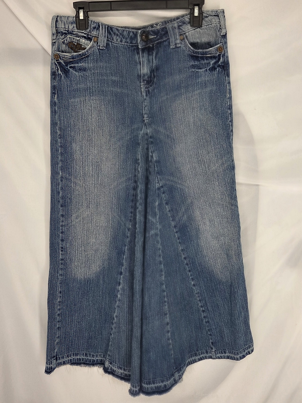 Vintage Industrial Cotton Denim Maxi Skirt Y2K Frayed Flare Godet Panel 9